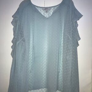 Libby Edelman Blue Flutter Sleeve Ruffled Blouse